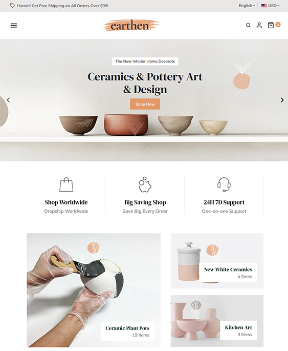earthen shopify theme for selling handmade products