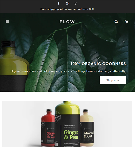 flow queenstown shopify theme for selling fresh juices and healthy smoothies
