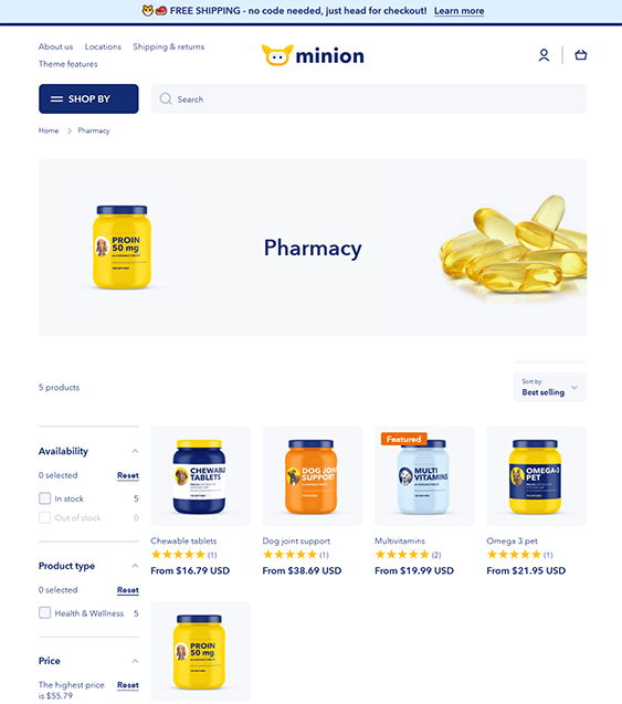 minion vertical medical shopify theme for online pharmacies and drugstores