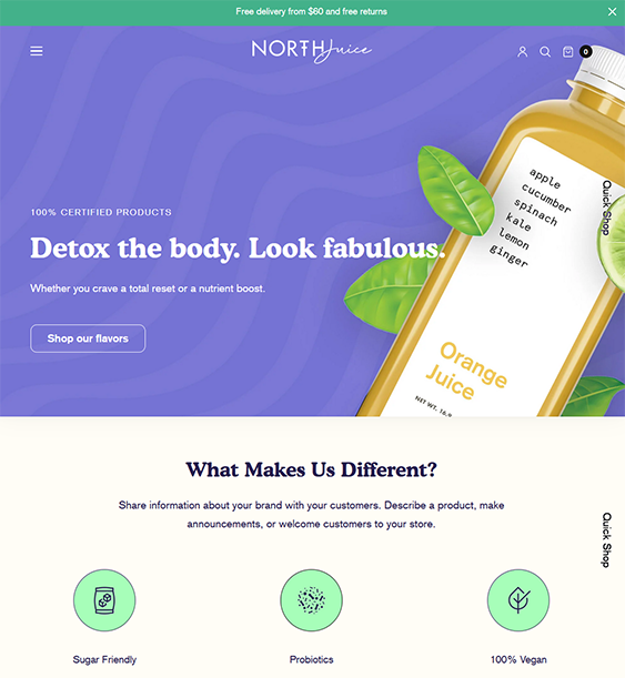 shopify themes for selling fresh juices and healthy smoothies feature