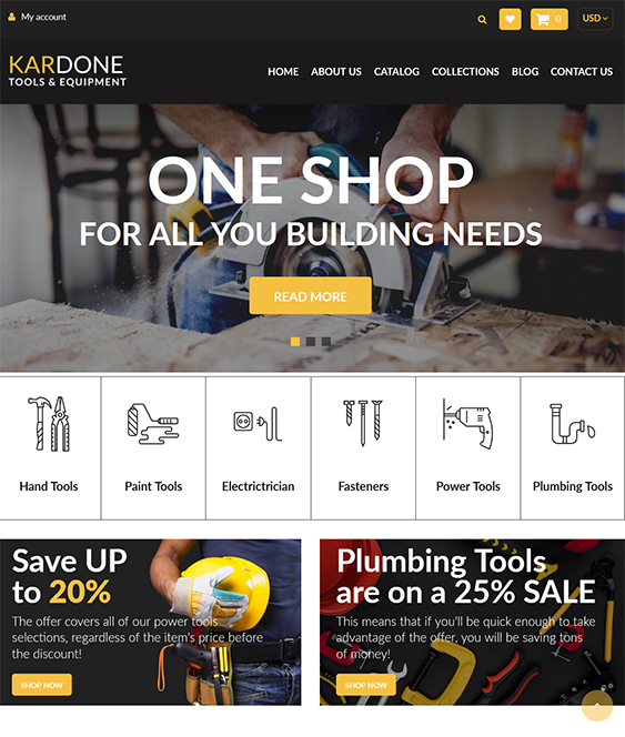 construction shopify themes for tool and hardware stores