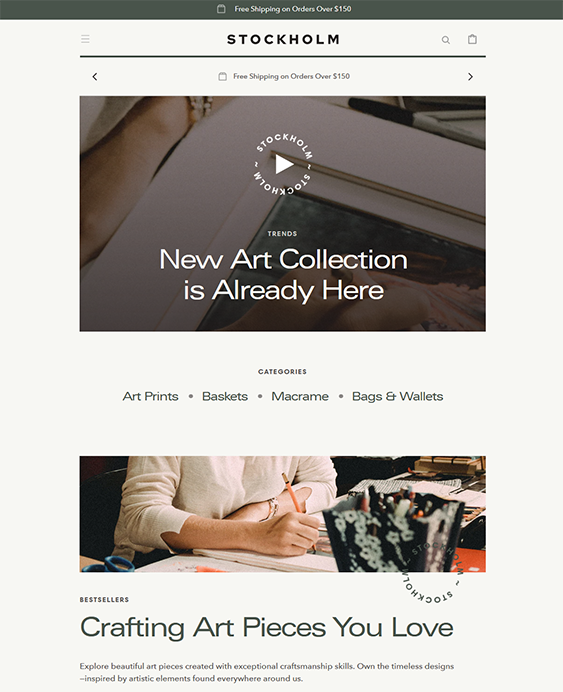 stockholm crafts shopify theme for artists and art galleries