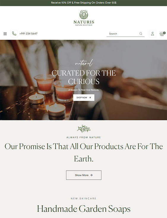 tm naturis shopify theme for selling handmade products