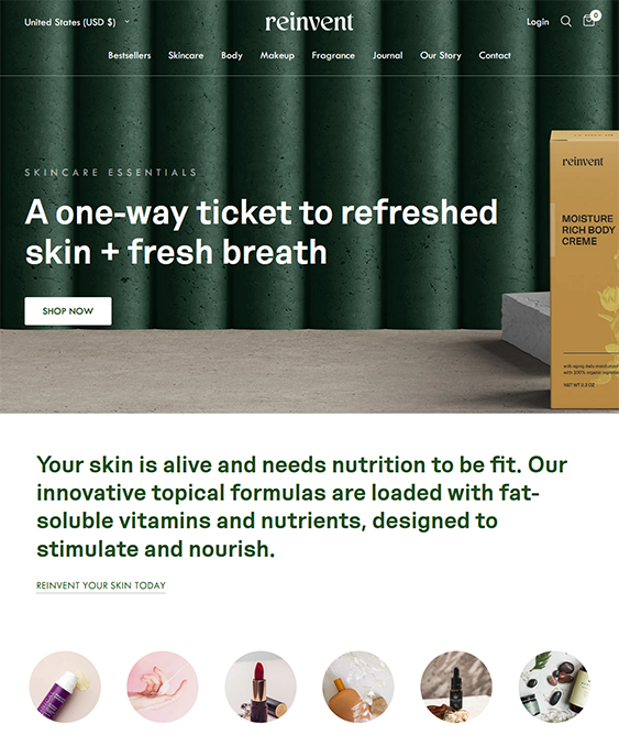 reformation reinvent skincare shopify theme