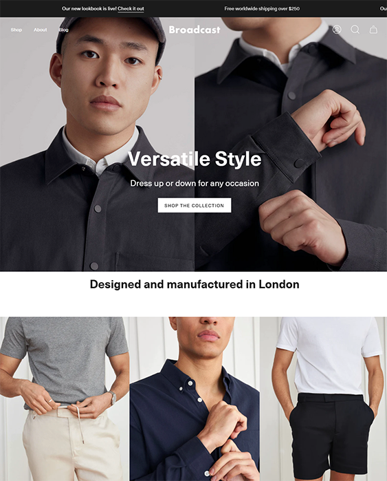 broadcast modern menswear shopify theme