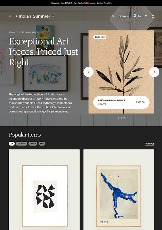 portland indian summer shopify theme for artists and art galleries