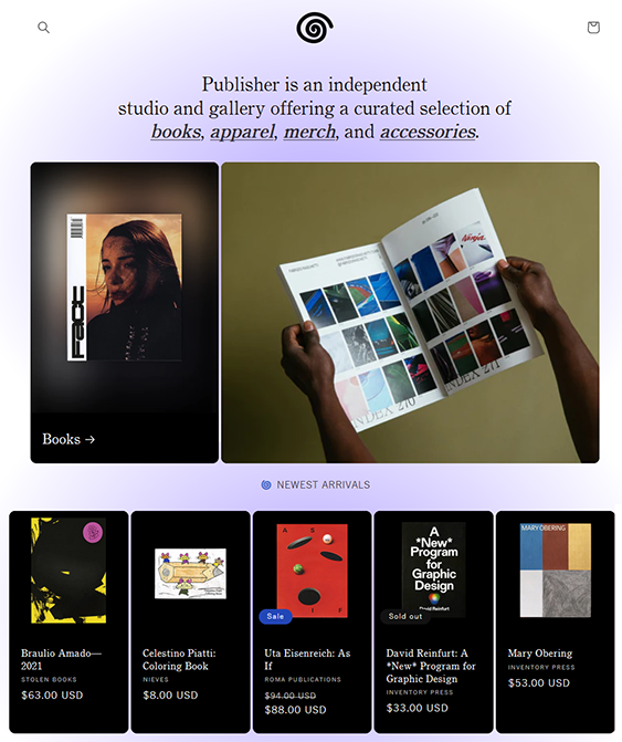 publisher free shopify theme for artists and art galleries