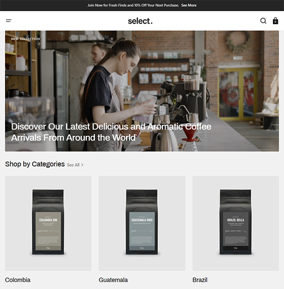 select authentic coffee shopify theme