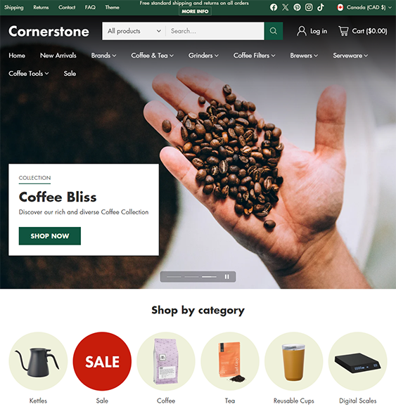 cornerstone barista coffee shopify theme